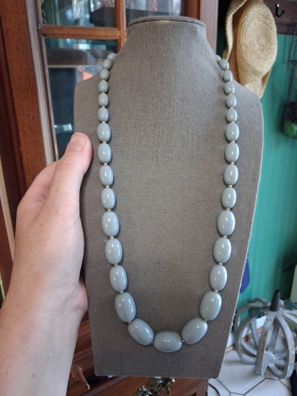 24 inch Blue-ish Gray beaded necklace